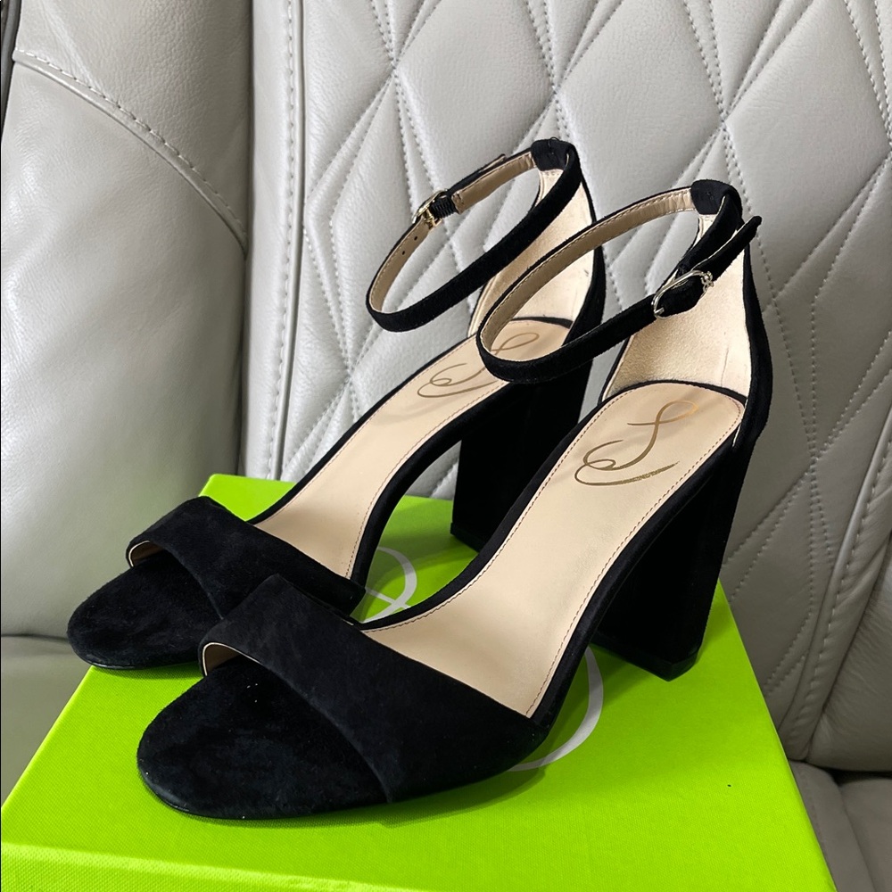 Sam Edelman Robyn Black Suede Ankle-Strap Block Heels - Picture 2 of 9